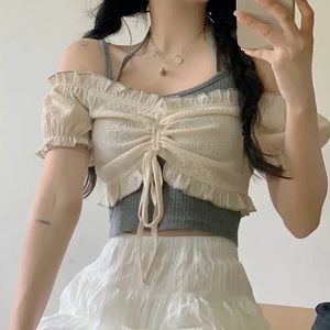 KOREAN Apricot Cropped Blouse